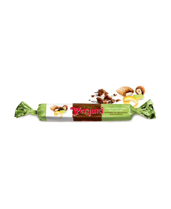 Nougat CIGAR SOFT CITRUS CHOCOLATE COATED WITH CITRUS FRUITS.